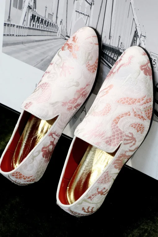 Pink Jacquard Slip-On Men's Shoes
