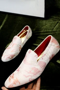 Pink Jacquard Slip-On Men's Shoes