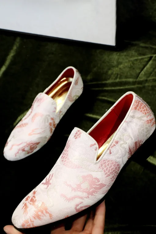 Pink Jacquard Slip-On Men's Shoes
