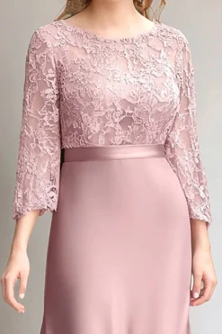 Pink Lace Ruched Long Sleeves Mother of the Bride Dress