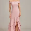 Pink Mermaid Asymmetrical Ruffled Mother of the Bride Dress