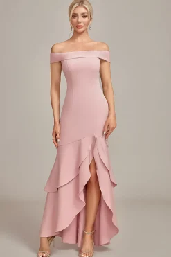 Pink Mermaid Asymmetrical Ruffled Mother of the Bride Dress