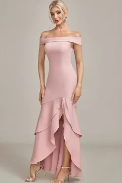 Pink Mermaid Asymmetrical Ruffled Mother of the Bride Dress