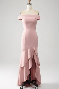 Pink Mermaid Asymmetrical Ruffled Mother of the Bride Dress