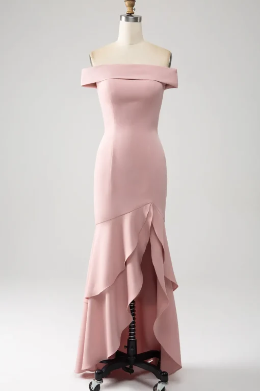 Pink Mermaid Asymmetrical Ruffled Mother of the Bride Dress