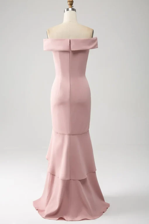 Pink Mermaid Asymmetrical Ruffled Mother of the Bride Dress