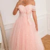 Pink Off Shoulder Hearts Prom Dress