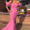 Pink Off the Shoulder Mermaid Long Prom Dress