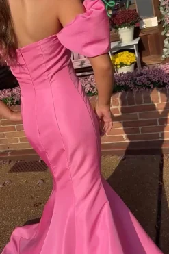 Pink Off the Shoulder Mermaid Long Prom Dress