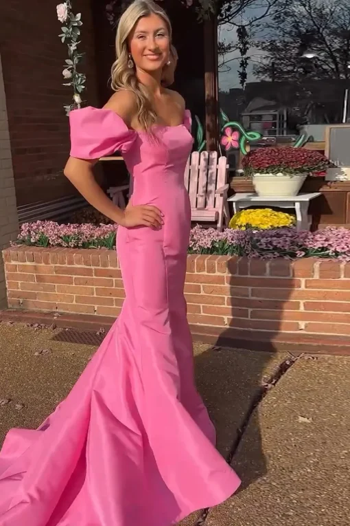 Pink Off the Shoulder Mermaid Long Prom Dress