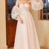 Pink Polka Dots Wedding Dress with Puff Sleeves