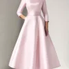 Pink Satin A Line Tea Length Mother of the Bride Dress
