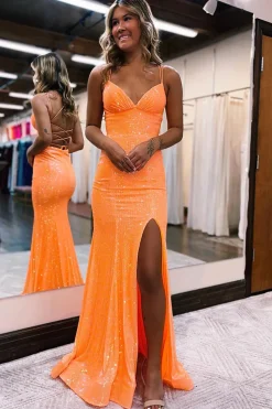 Pink Sequins Mermaid Prom Dress