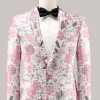 Pink Shawl Lapel Floral Jacquard One Button Men's Prom Blazer