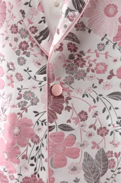 Pink Shawl Lapel Floral Jacquard One Button Men's Prom Blazer