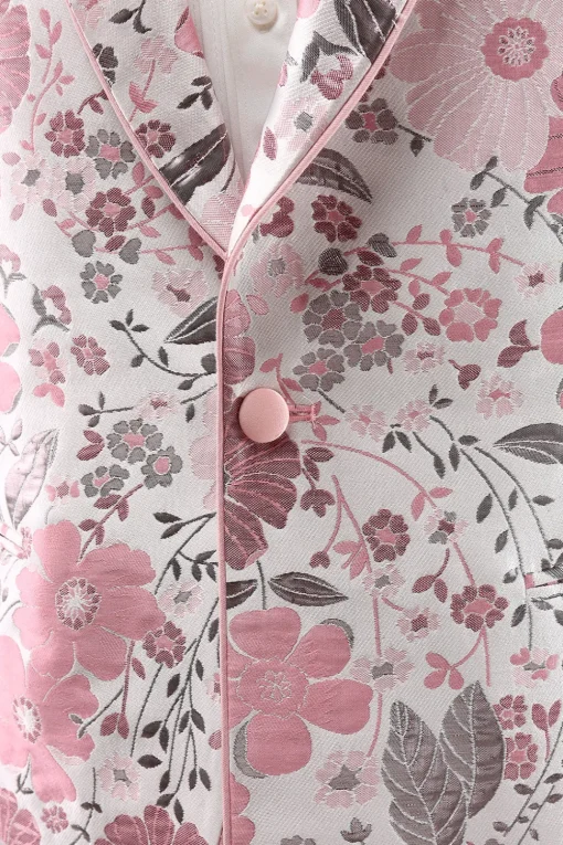 Pink Shawl Lapel Floral Jacquard One Button Men's Prom Blazer