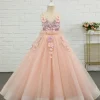 Pink Tulle Spaghetti Straps Flower Girl Dress