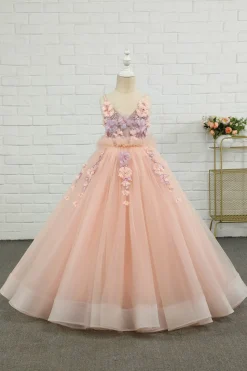 Pink Tulle Spaghetti Straps Flower Girl Dress