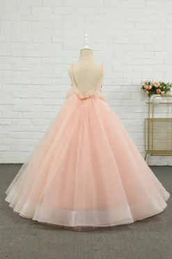 Pink Tulle Spaghetti Straps Flower Girl Dress