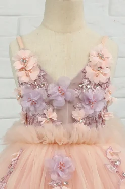 Pink Tulle Spaghetti Straps Flower Girl Dress