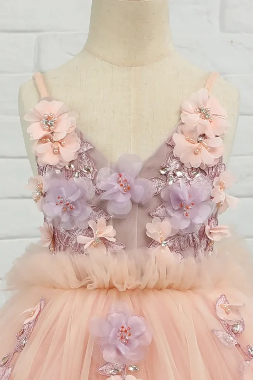 Pink Tulle Spaghetti Straps Flower Girl Dress