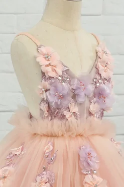 Pink Tulle Spaghetti Straps Flower Girl Dress