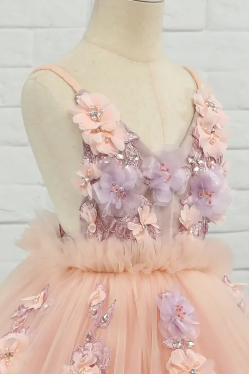 Pink Tulle Spaghetti Straps Flower Girl Dress