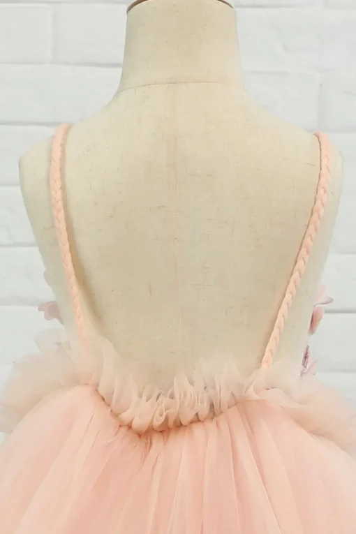 Pink Tulle Spaghetti Straps Flower Girl Dress