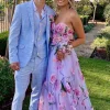 Pinstripe Light Blue Peak Lapel Single Breasted 3 Piece Men's Prom Suits