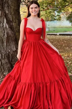 Pleated Red A Line Long Ball Prom Dress
