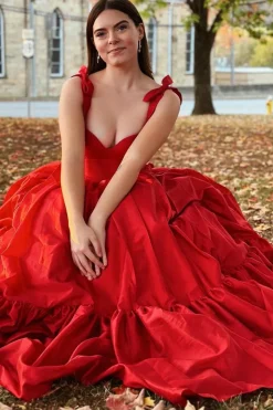 Pleated Red A Line Long Ball Prom Dress