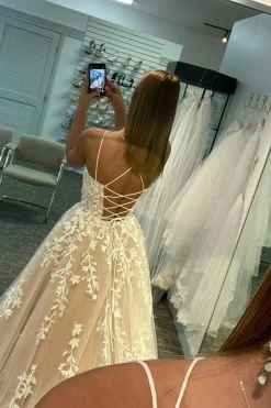 Princess Champagne Spaghetti Straps Prom Dress