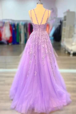 Princess Lavender A Line Prom Dress with Appliques