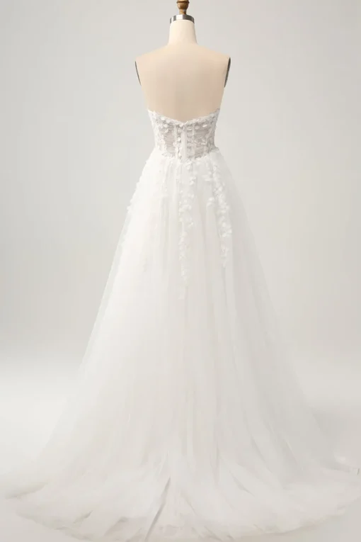 Princess Off The Shoulder Sweep Train Tulle Corset Wedding Dress with Appliques