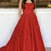 Princess Red Spaghetti Straps Prom Dress