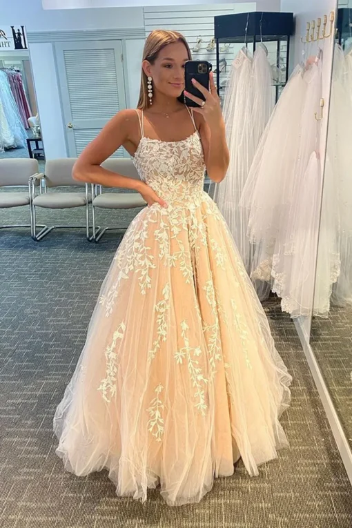 Princess Red Spaghetti Straps Prom Dress