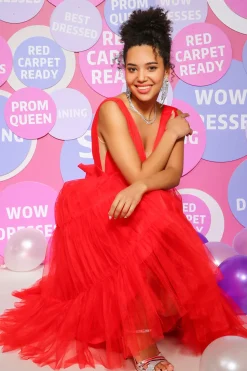 Princess Tulle Red Midi Prom dress with Bow