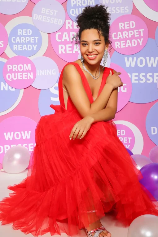 Princess Tulle Red Midi Prom dress with Bow