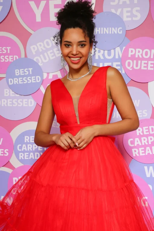 Princess Tulle Red Midi Prom dress with Bow