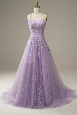 Princess Yellow Spaghetti Straps Prom Dress