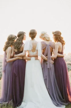 Purple A Line Convertible Wear Chiffon Bridesmaid Dress with Pleated