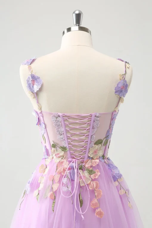 Purple A Line Halter Flowers Tulle Short Homecoming Dress