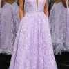 Purple A-line Prom Dress with Embroidered