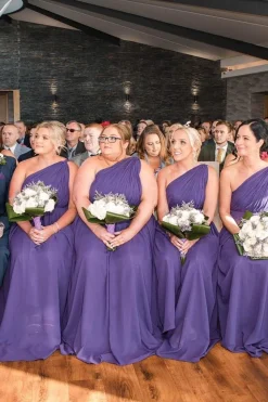 Purple Chiffon One Shoulder Tunic A-Line Long Bridesmaid Dress