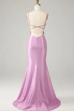 Purple Mermaid Backless Spaghetti Straps Butterflies Prom Dress
