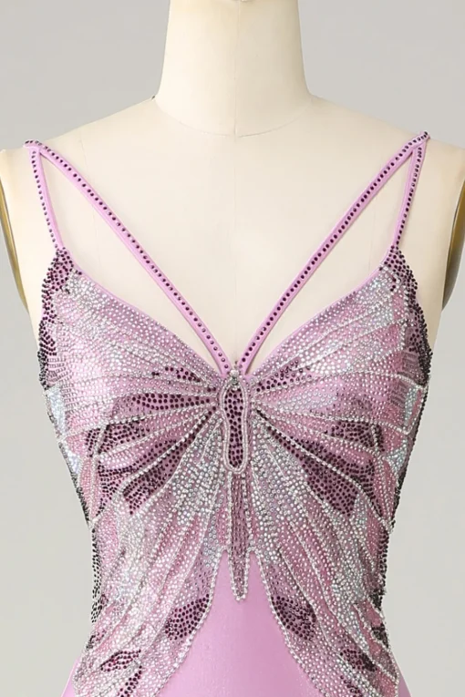 Purple Mermaid Backless Spaghetti Straps Butterflies Prom Dress