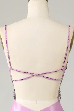 Purple Mermaid Backless Spaghetti Straps Butterflies Prom Dress