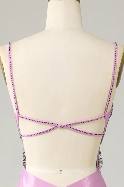 Purple Mermaid Backless Spaghetti Straps Butterflies Prom Dress