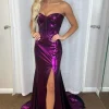 Purple Mermaid Sparkly Strapless Corset Prom Dress with Slit