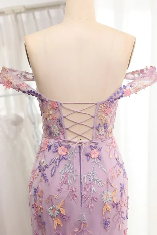 Purple Off the Shoulder Long Appliques Mermaid Prom Dress with Slit